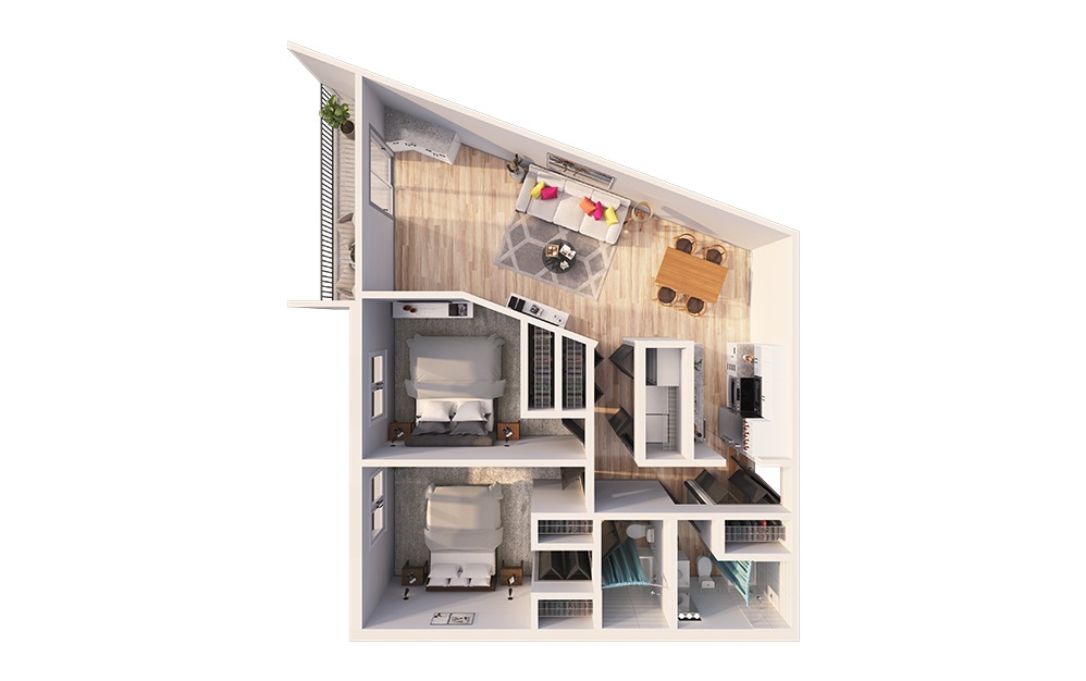 Woodland - 2 bedroom floorplan layout with 2 baths and 1041 square feet.