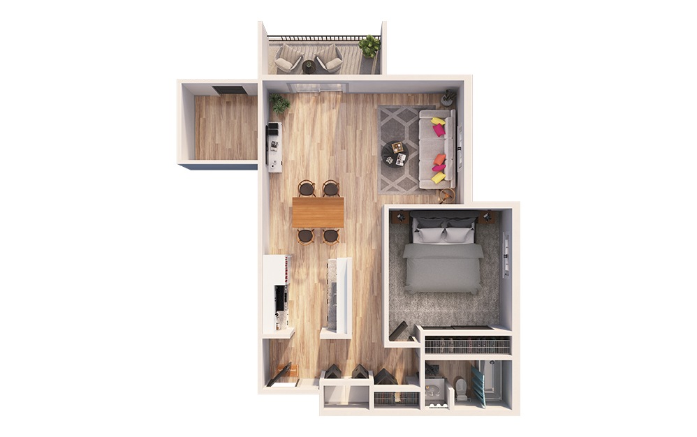 Goldfinch - 1 bedroom floorplan layout with 1 bath and 785 square feet.