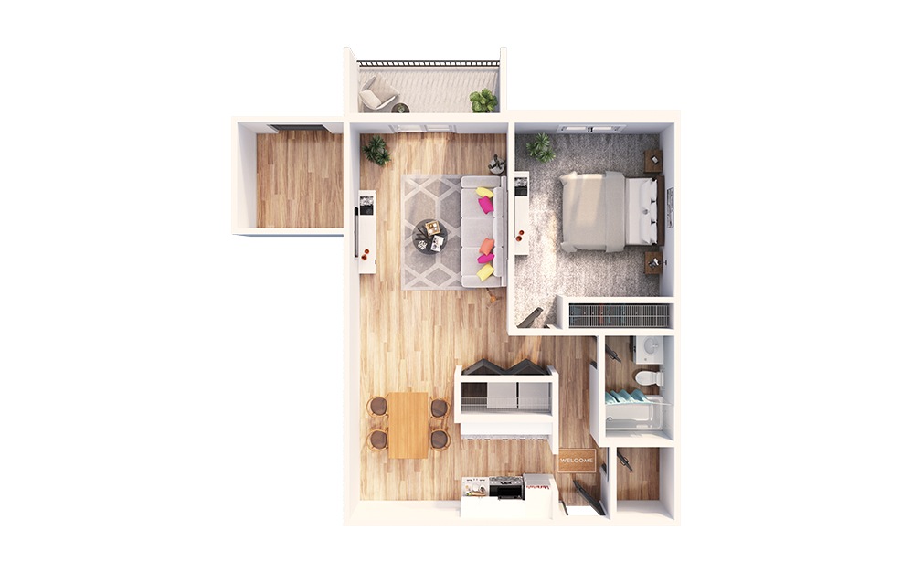 Robin w/ Den - 1 bedroom floorplan layout with 1 bath and 870 square feet.