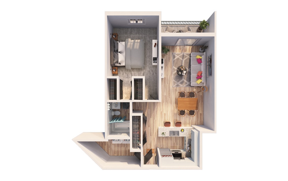 Sparrow - 1 bedroom floorplan layout with 1 bath and 760 square feet.