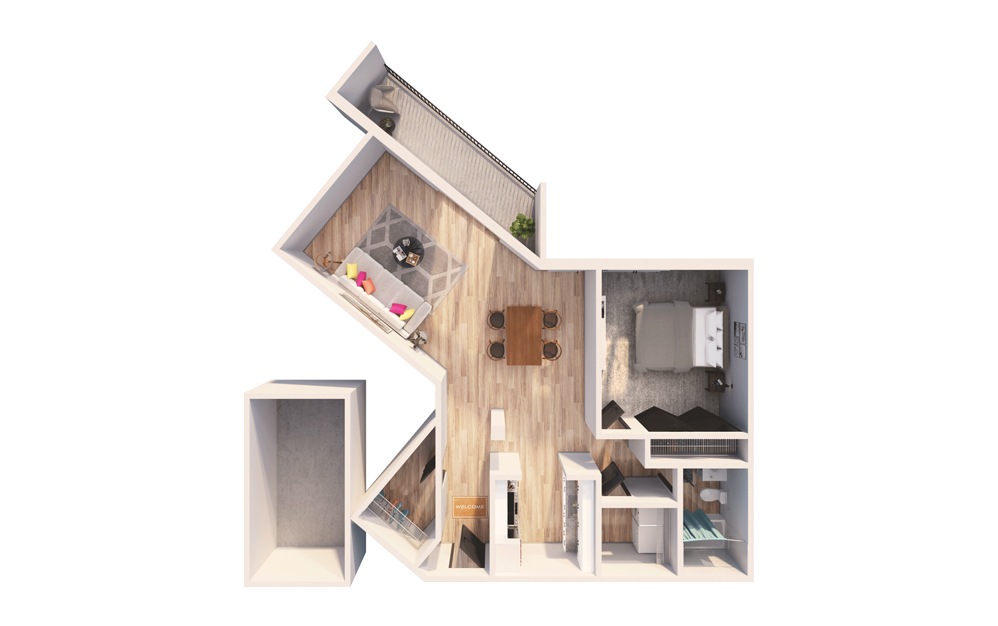 Osprey - 1 bedroom floorplan layout with 1 bath and 906 square feet.