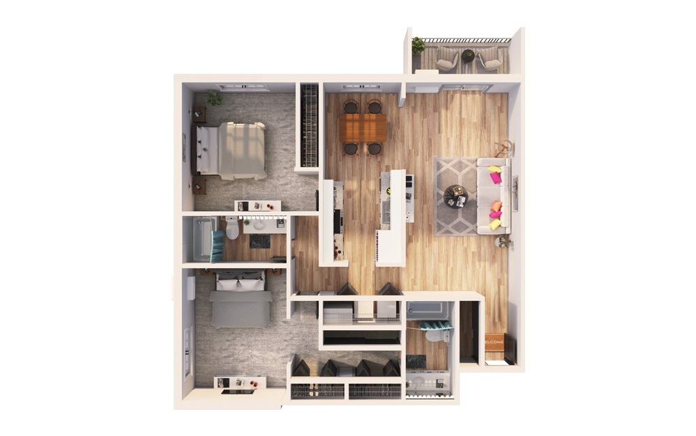 Mourning Dove - 2 bedroom floorplan layout with 2 baths and 1220 square feet.