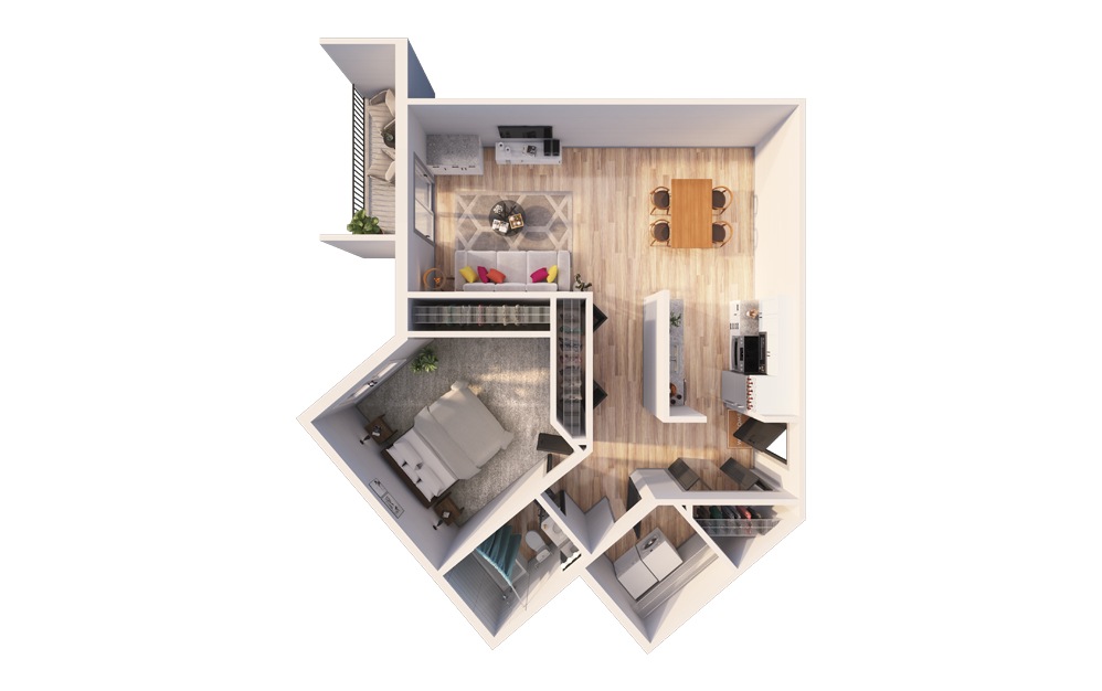 Bluejay - 1 bedroom floorplan layout with 1 bath and 868 square feet.
