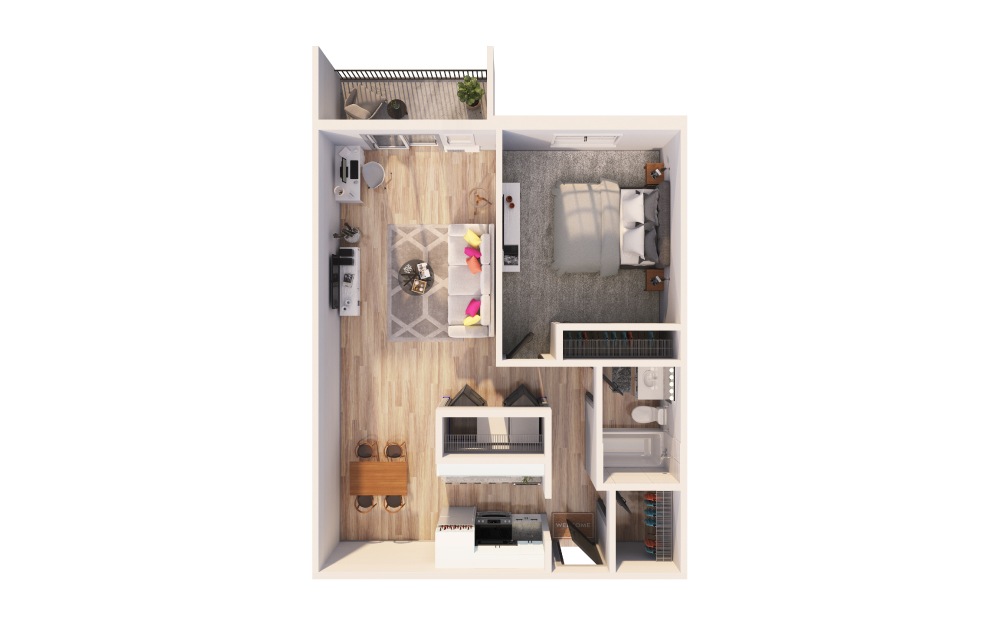 Robin - 1 bedroom floorplan layout with 1 bath and 770 square feet.